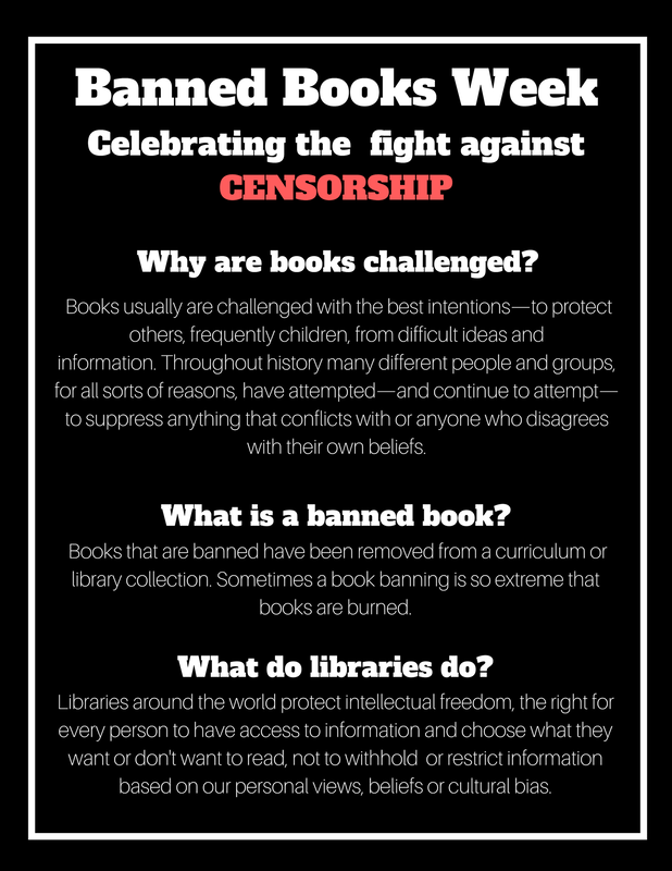Banned Books Week celebrating the fight against censorship! why are books challenged? What is a banned book? What do libraries do?